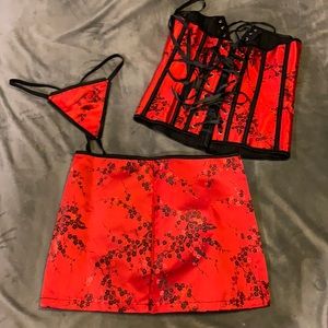 Sexy corset, thong and skirt lingerie set- S/M